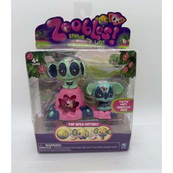 2010 Zoobles Spring to Life Tutu 071 & Tabitha 072 POP OPEN ACTION PETAGONIA NIB - Picture 1 of 7